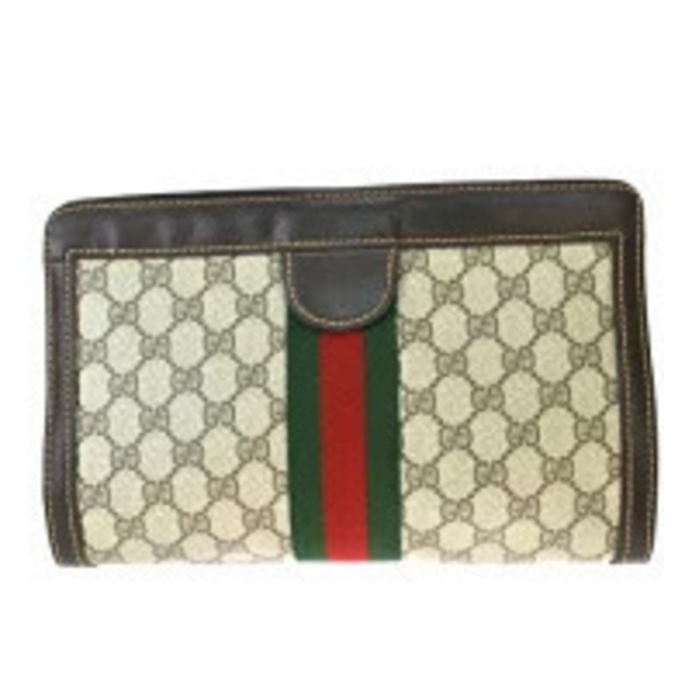 Gucci Sherry Clutch Bag Pouch Clutch GG Brown Green Red Leather